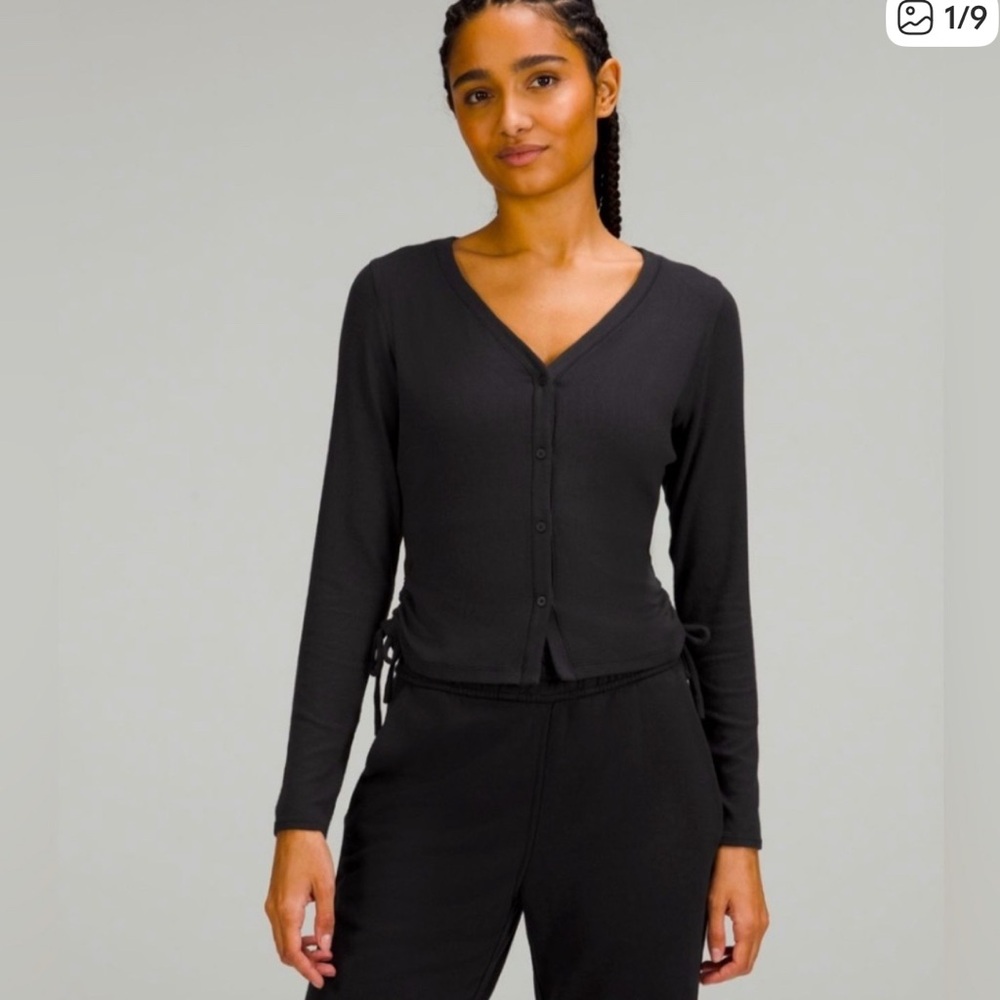 Lululemon Black Cardigan Side Cinch V-Neck Button-Up Women's Top